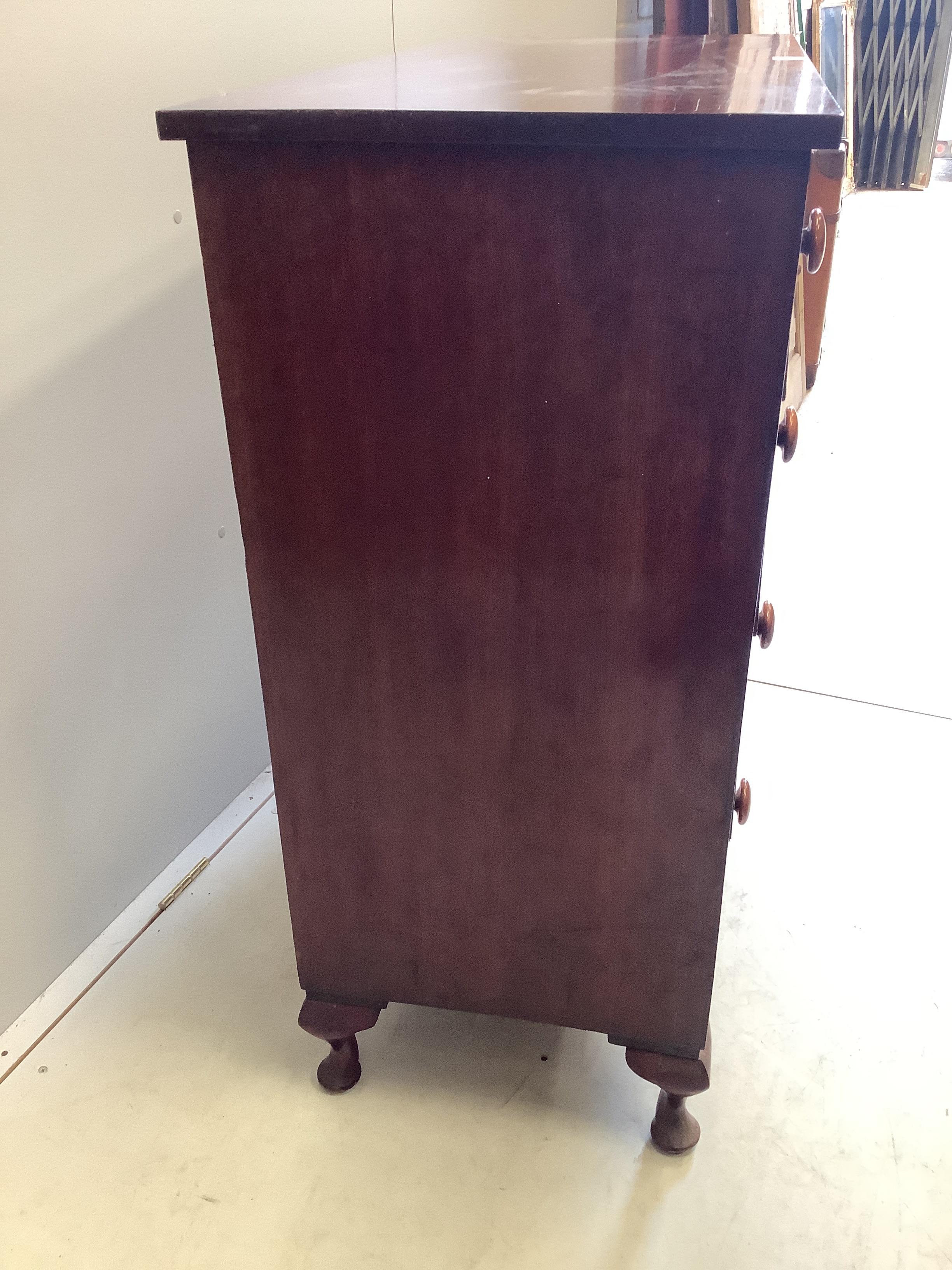 A Regency mahogany five drawer chest, on later cabriole legs, width 107cm, depth 48cm, height 108cm